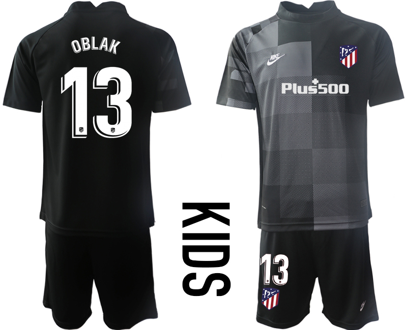 Cheap Youth 2021-2022 Club Atletico Madrid black goalkeeper 13 Soccer Jersey